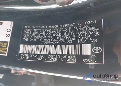 2021 Toyota Corolla Le из США, поврежденный, VIN JTDEPMAEXMJ179053